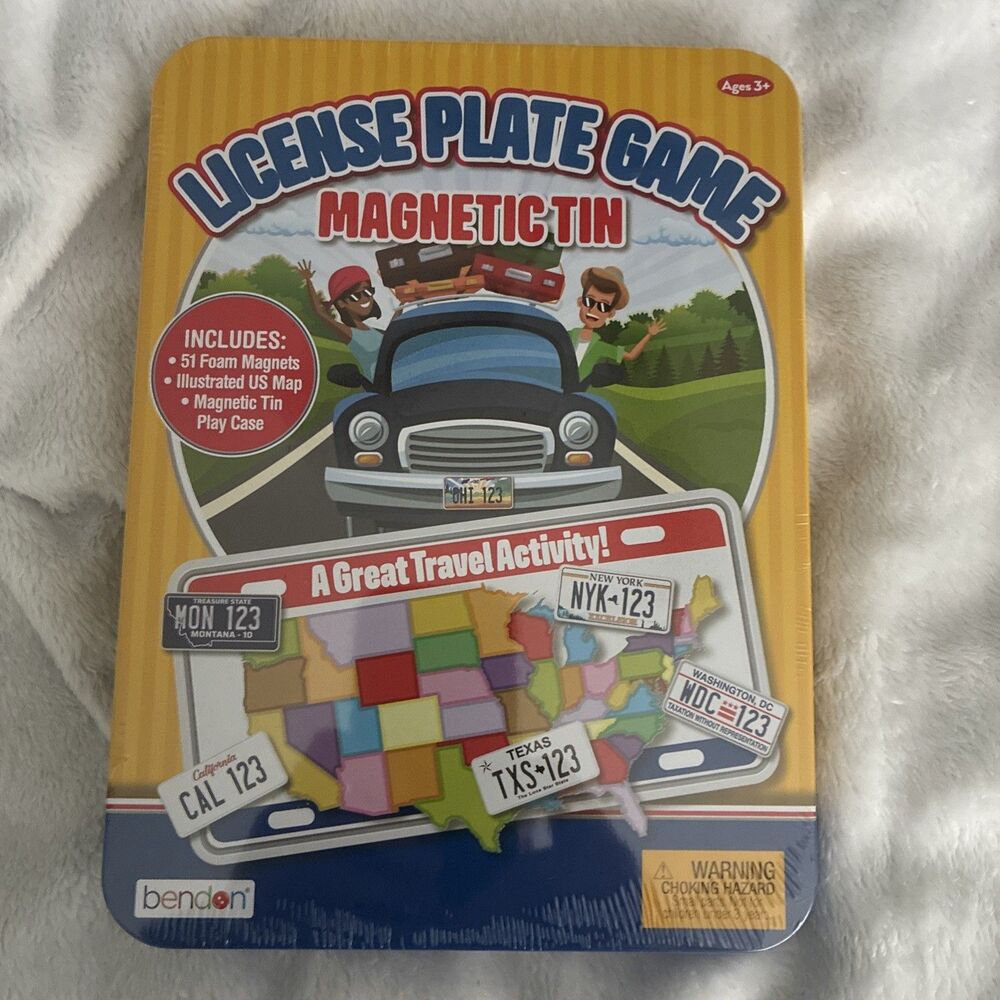 The License Plate Game Travel Version W/Magnetic Tin -Plates All 50 States New